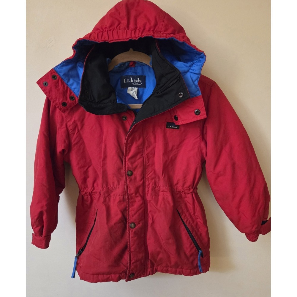 LLBean Kids Red Parka Blue Lining Thinsulate Hooded Small 8‎